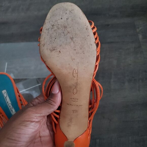 Oscar de la Renta Women's Heels US 6 EU 36 Orange Blue Leather Strappy Sandals - Picture 12 of 12